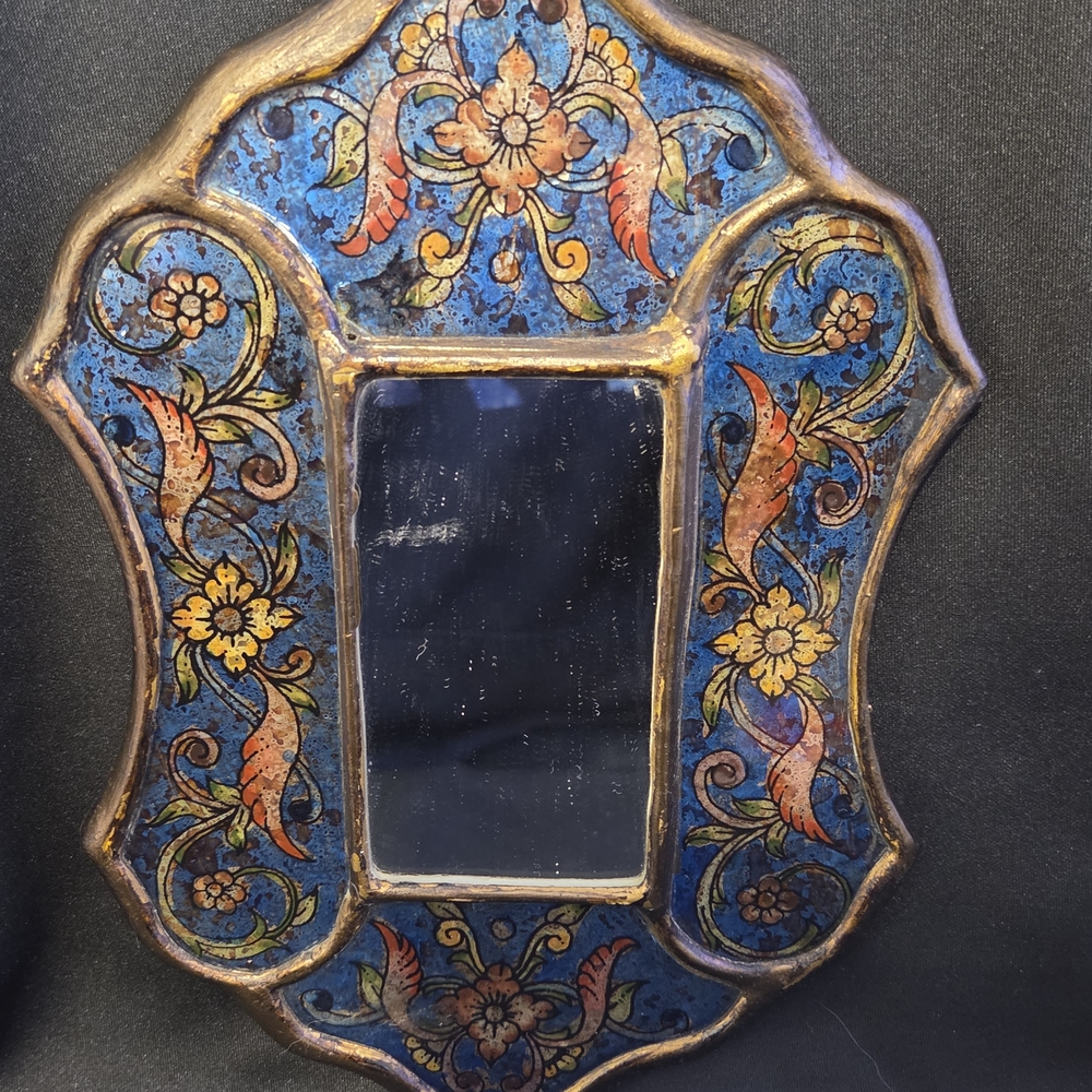 Hand-Painted Blue Floral Wall Mirror by